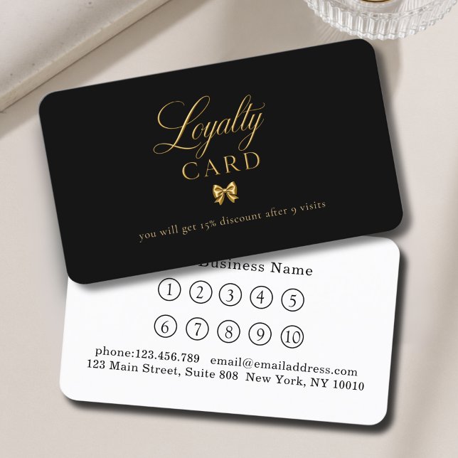 Elegant Bow Gold Black 10 Loyalty Cards (Elegant Bow Gold White 10 Loyalty Cards)