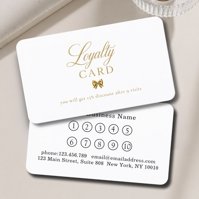 Elegant Bow Gold White 10 Loyalty Cards (Elegant Bow Gold White 10 Loyalty Card)
