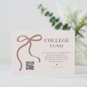 Elegant Bow Graduation College Fund QR Code Thank You Card