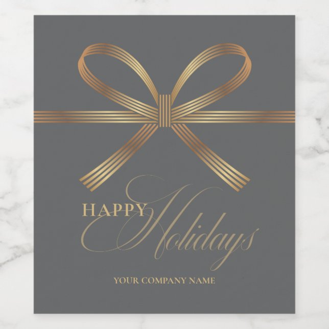 Elegant Bow Happy Holidays Wine Label (Single Label)