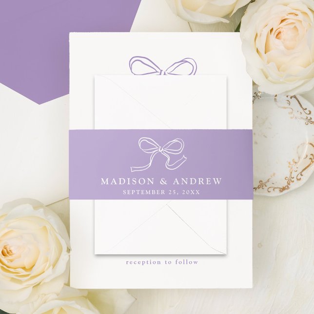 Elegant Bow Lavender Wedding Invitation Belly Band (Creator Uploaded)
