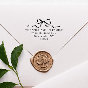 Elegant Bow Merry Christmas Family Return Address Rubber Stamp
