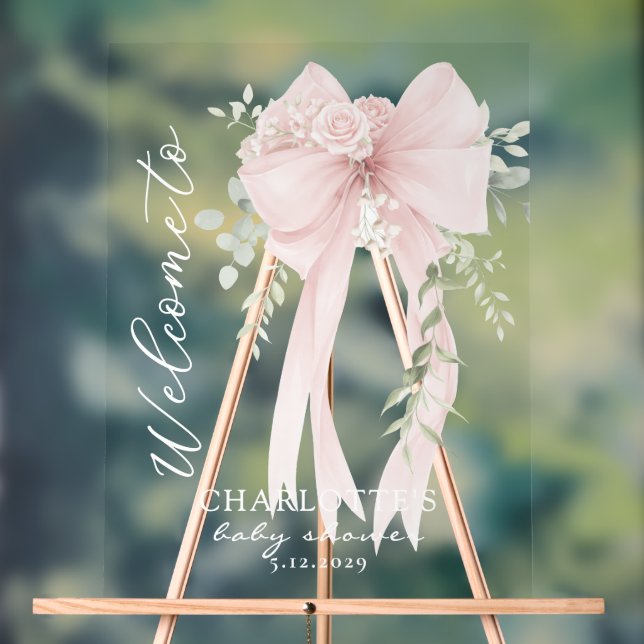 Elegant Bow Neutral Baby Shower Welcome Acrylic Sign (Neutral)