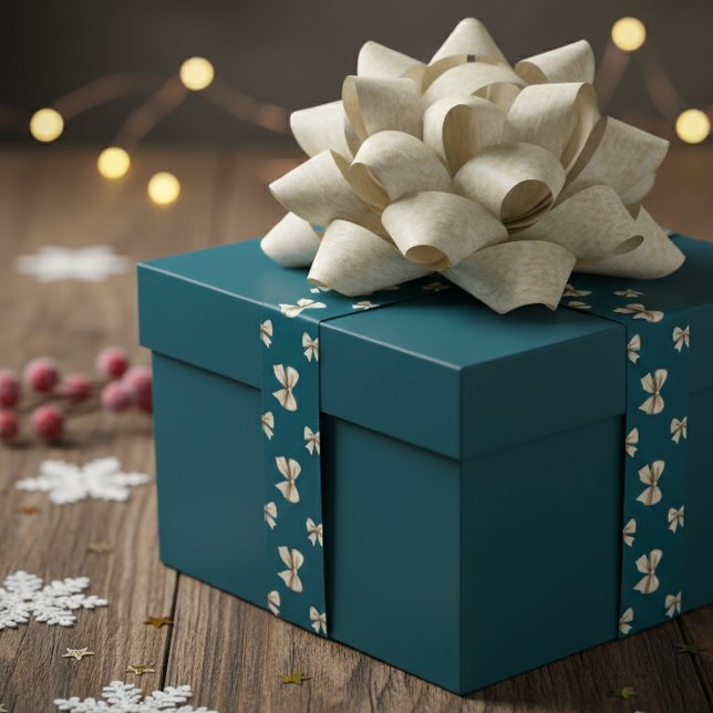 Elegant Bow Pattern Satin Ribbon Teal & White Gift (Creator Uploaded)