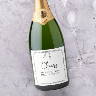 Elegant Bow Personalised Cheers Bridal Shower Sparkling Wine Label