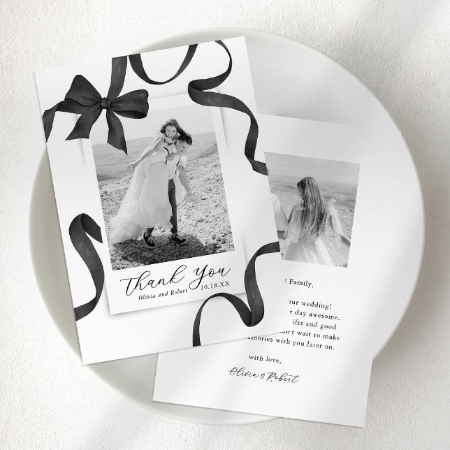 Elegant Bow Photo Wedding Thank You Card (Creator Uploaded)