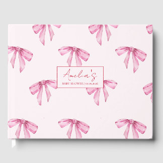 Elegant Bow Pink Girl Baby Shower Guest Book