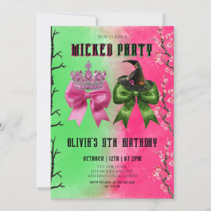 Elegant bow pink & green girl Birthday Invitation