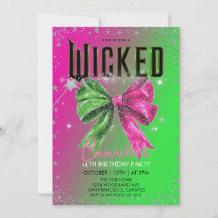 Elegant Bow pink & green magical Birthday Party  Invitation