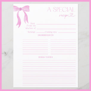Elegant Bow Pink Watercolor Bridal Shower Recipe