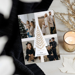 Elegant Bow Present Evergreen Tree Photo Collage  Holiday Card