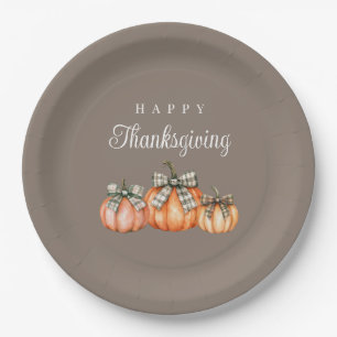 Elegant Bow Pumpkins Happy Thanksgiving Paper Plate