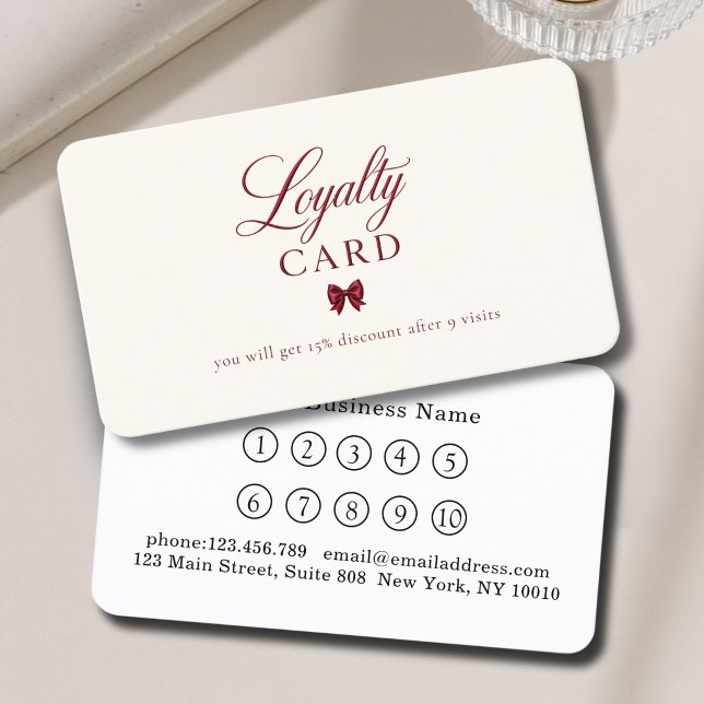 Elegant Bow Red Beige 10 Loyalty Cards (Elegant Bow Red Beige 10 Loyalty Cards)