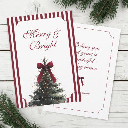 Elegant Bow Red Green Watercolor Christmas Tree Holiday Card