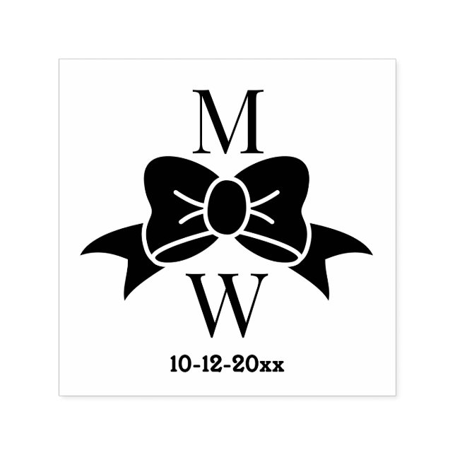 Elegant Bow Ribbon #3V Wedding Couple Initials Dt Self-inking Stamp (Design)