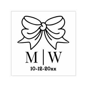 Elegant Bow Ribbon #4 Wedding Couple Initials Date Self-inking Stamp