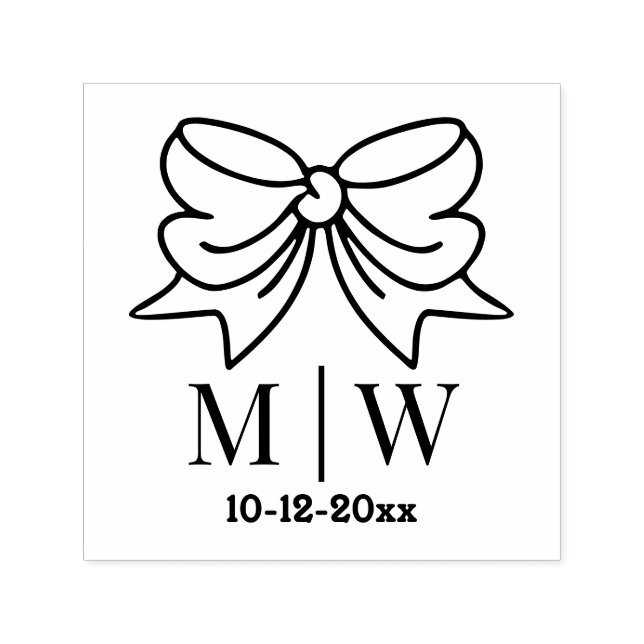 Elegant Bow Ribbon #4 Wedding Couple Initials Date Self-inking Stamp (Design)