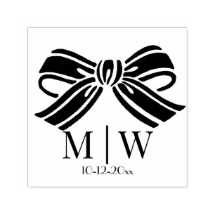 Elegant Bow Ribbon #5 Wedding Couple Initials Date Self-inking Stamp