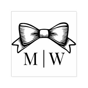 Elegant Bow Ribbon #6 Wedding Couple Initials Self-inking Stamp