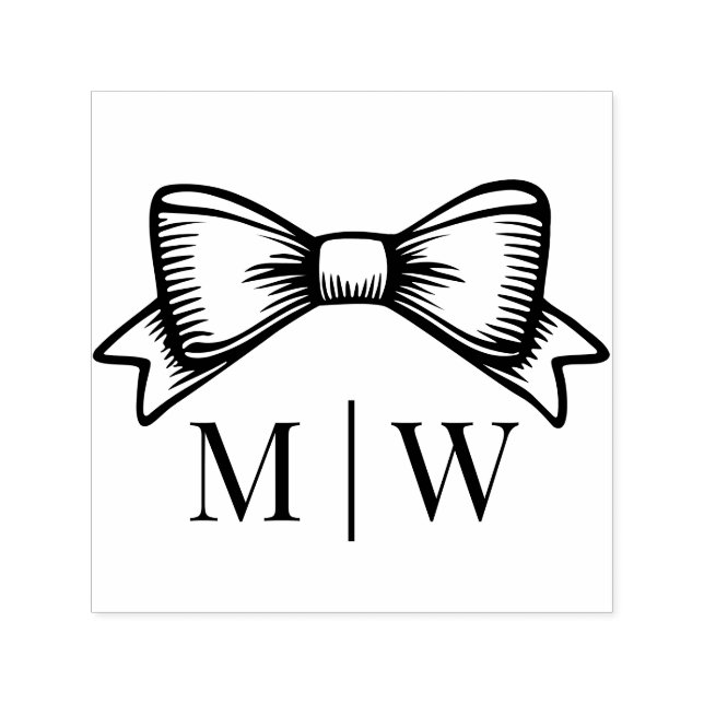 Elegant Bow Ribbon #6 Wedding Couple Initials Self-inking Stamp (Design)