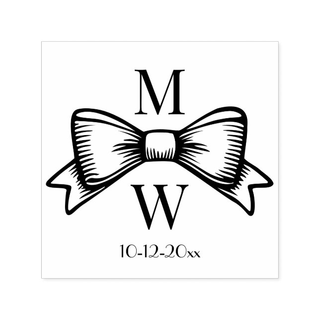 Elegant Bow Ribbon #6V Wedding Couple Initials Dt Self-inking Stamp (Design)