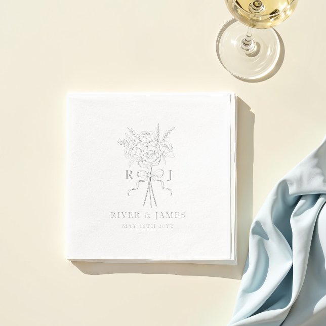 Elegant Bow Ribbon Floral Bouquet Wedding Monogram Foil Napkins (Elegant Bow Ribbon Floral Bouquet Wedding Monogram Foil Napkins)