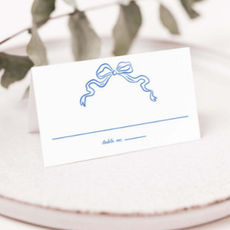 Elegant Bow Ribbon Hand-Drawn Doodles Wedding Place Card