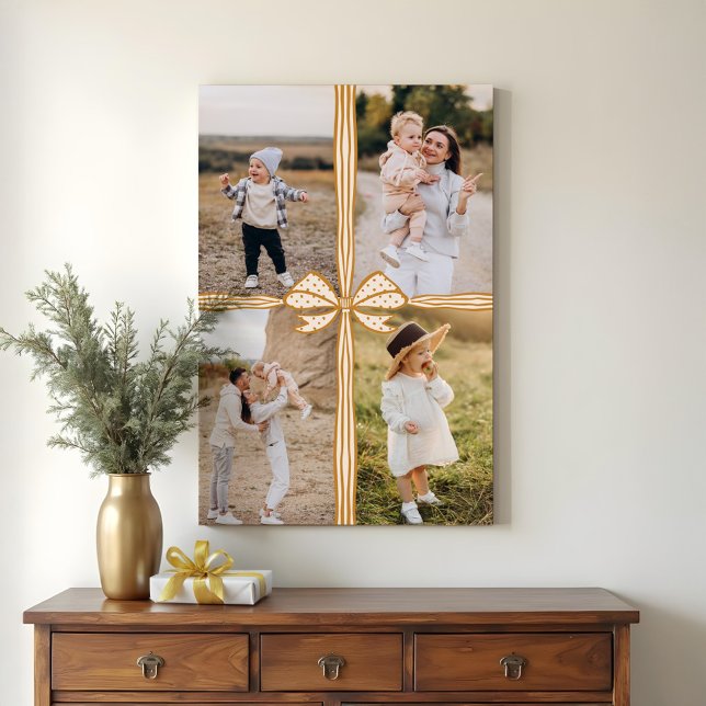 Elegant Bow & Ribbon Present Family Photo Collage Canvas Print (Elegant Bow & Ribbon Present Family Photo Collage Canvas Print)