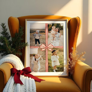 Elegant Bow & Ribbon Present Family Photo Collage Poster