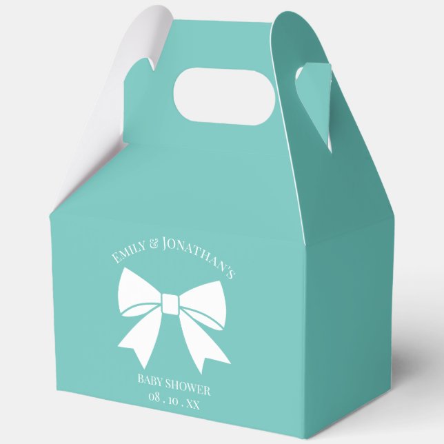 Elegant Bow Ribbon Teal Blue Baby Shower Thank You Favour Box (Front)