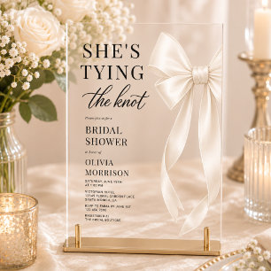 Elegant Bow She's Tying The Knot Bridal Shower Acrylic Invitations