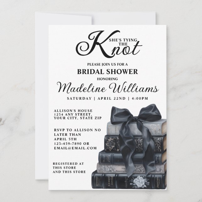 Elegant Bow She's Tying The Knot Bridal Shower  Invitation (Front)