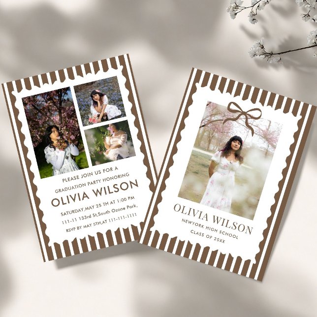 Elegant Bow Striped Graduation Party Invite, 2026  Invitation (Creator Uploaded)