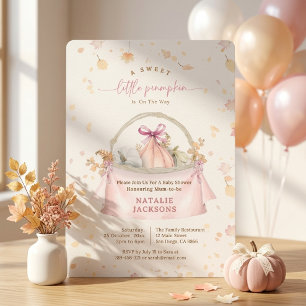 Elegant Bow Sweet Pink Little Pumpkin Baby Shower Invitation