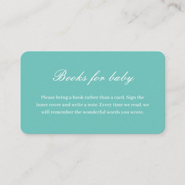Elegant Bow Teal Blue Baby Shower Books For Baby Enclosure Card (Front)