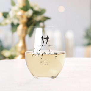 Elegant Bow Tie Tuxedo Best Man Proposal Gift Stemless Wine Glass