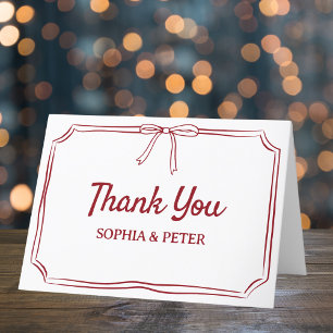 Elegant Bow Timeless Wedding Crimson Red Thank You Card