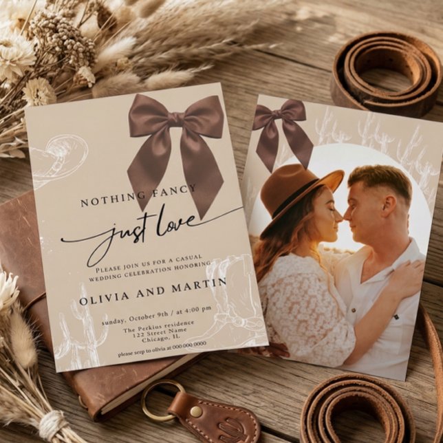 Elegant Bow Western Rustic Photo Wedding Invitation (Creator Uploaded)