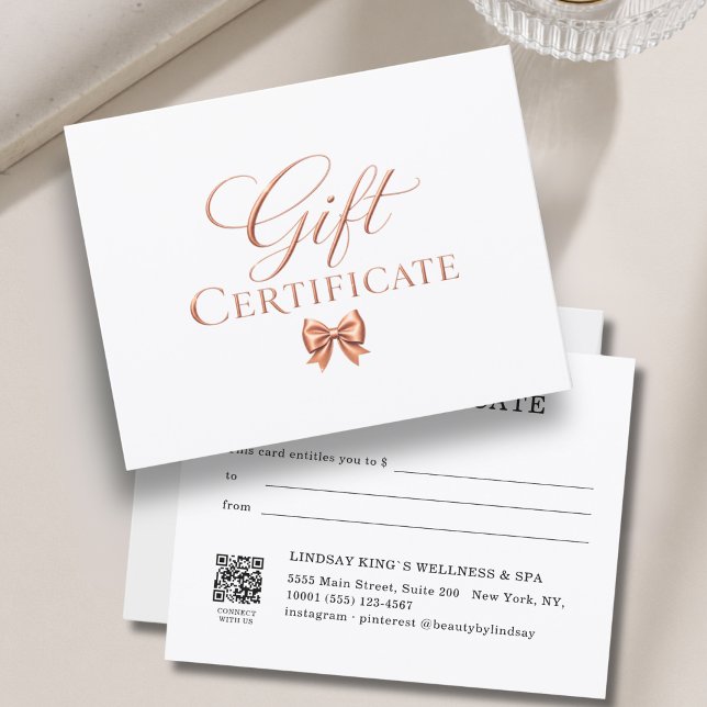 Elegant  Bow White Copper Gift Certificate (Elegant Bow White Copper Gift Certificate)