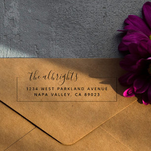 Elegant Box Family Name Script Return Address Self-inking Stamp