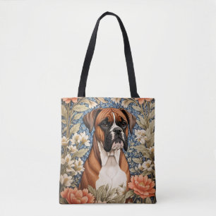 Elegant Boxer Dog William Morris Inspired Tote Bag
