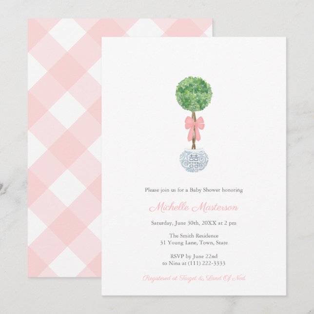 Elegant Boxwood Ginger Jar Little Girl Baby Shower Invitation (Front/Back)