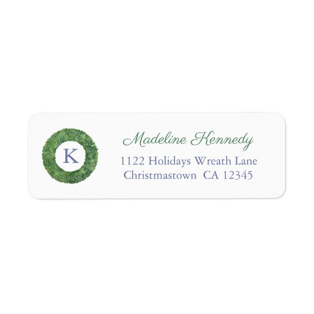 Elegant Boxwood Monogram Holidays Return Address (Front)