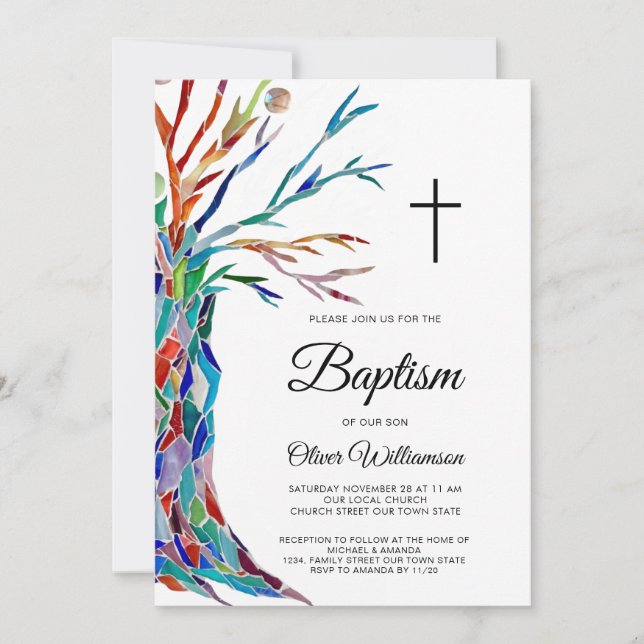  Elegant Boy's Baptism Christening Invitation (Front)