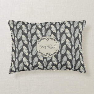 Elegant Braided Leaves Pattern Monogram Initials Decorative Cushion