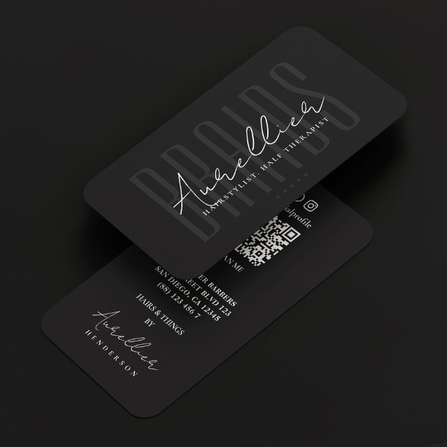 Elegant Braids Hair Stylist Therapist Black Script Business Card (Elegant Braids Hair Stylist Therapist Black Script Business Card
)