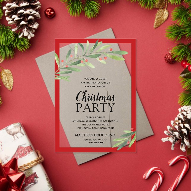 Elegant Branch and Berries Christmas Party Acrylic Invitations (Insitu (Holiday))