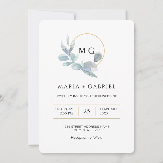 Elegant branch of greenery. Wedding Invitation (Front)