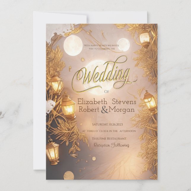 Elegant Branches Rustic Lantern Wedding Invitation (Front)