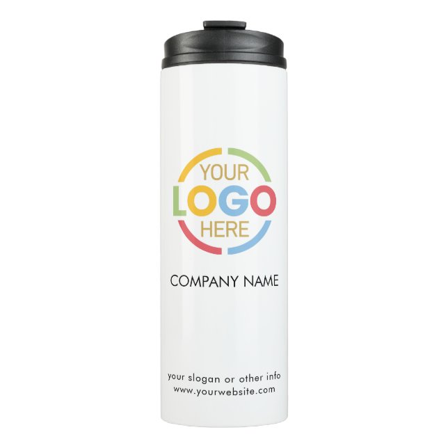 Elegant Branded Black White Company Business Logo Thermal Tumbler (Front)